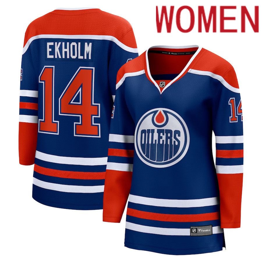 Women Edmonton Oilers 14 Mattias Ekholm Fanatics Branded Royal Home Breakaway NHL Jersey